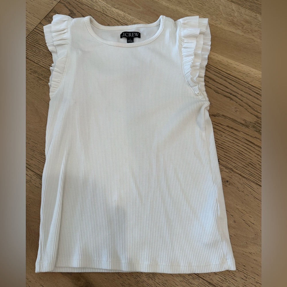 J.Crew White Ruffle Sleeve Ribbed Tank Top – Size S - Picture 2 of 2